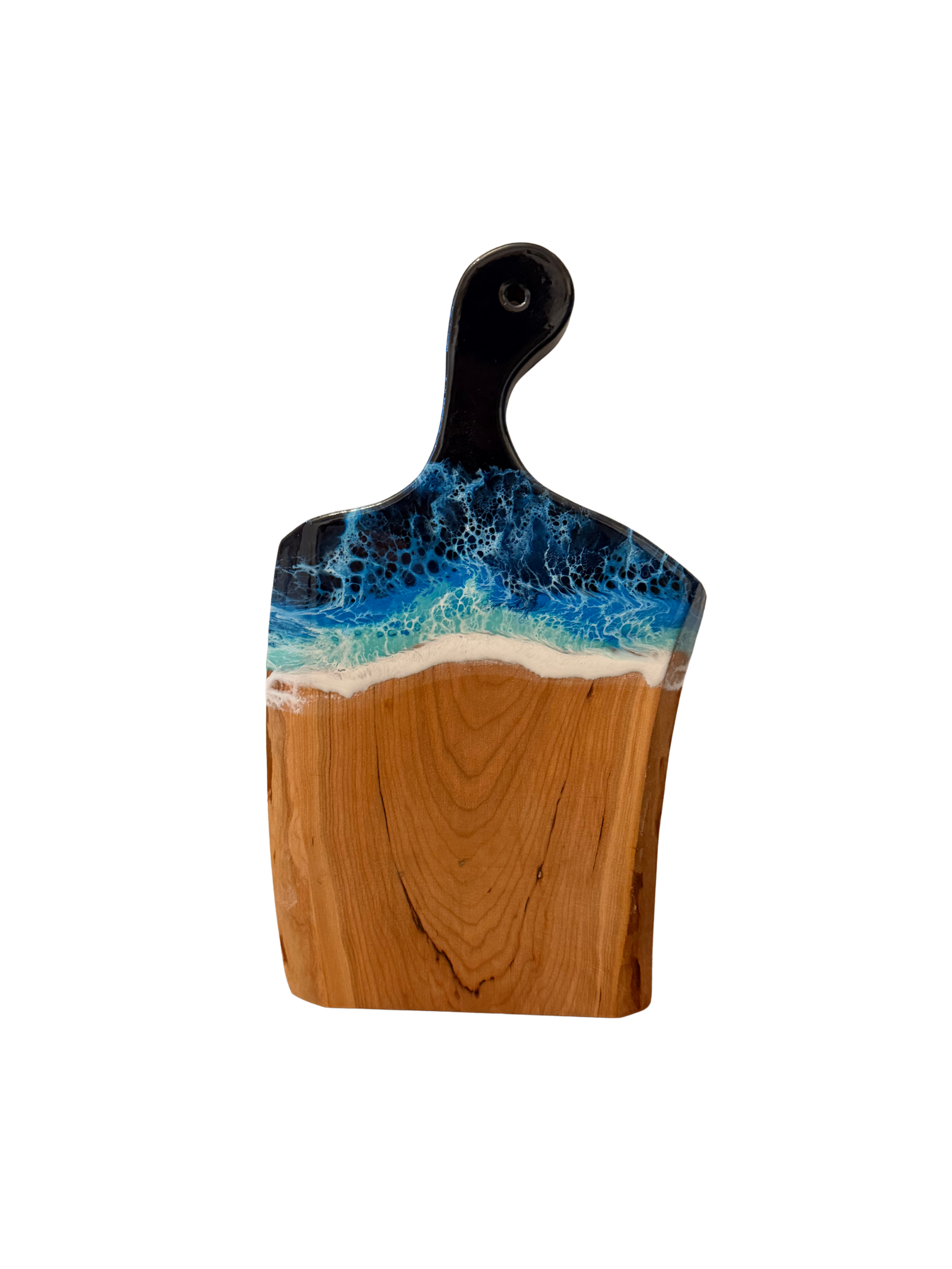 Live Edge Artisan Wood Serving Board (Cherry) - Deep Blue Wave Collection (3 Options)