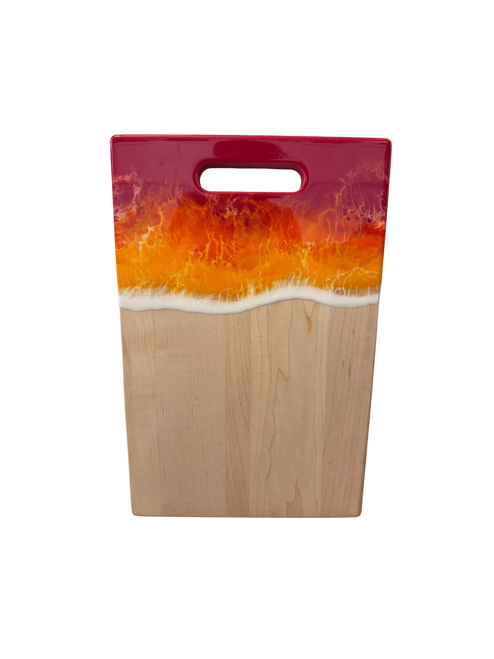 Large Rectangle Board with Cutout Handle (Maple) - Sunset Flame