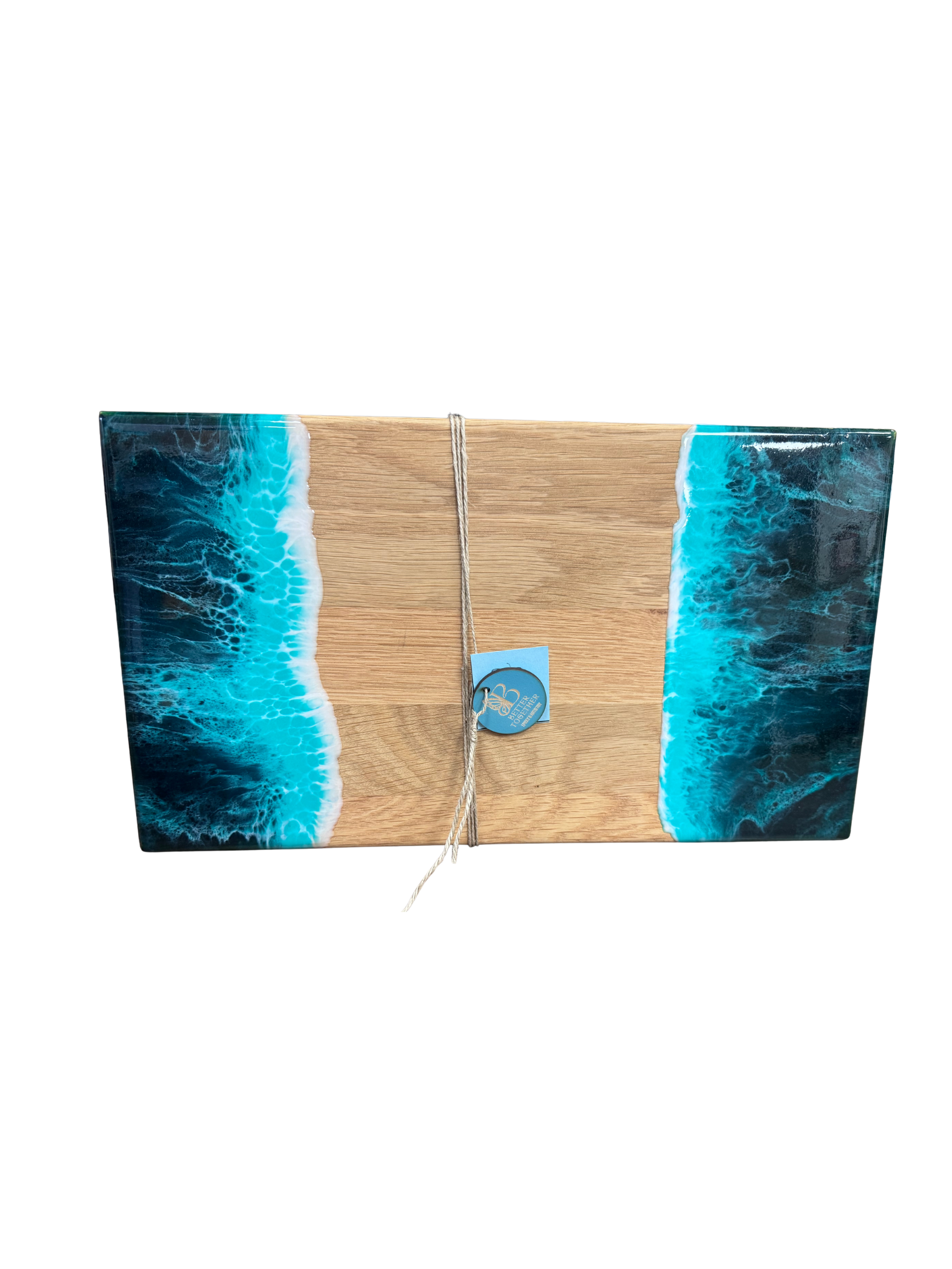 White Oak Rectangle Board (Epoxy on Right and Left Sides of Board) - Turquoise Tide